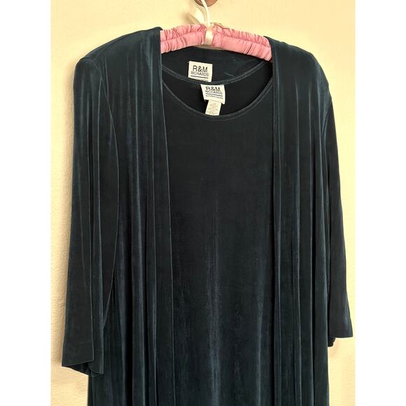 R&M Richards 2 Piece Set Midi Dress + Duster Jacket Acetate Teal Blue Green - Picture 7 of 8